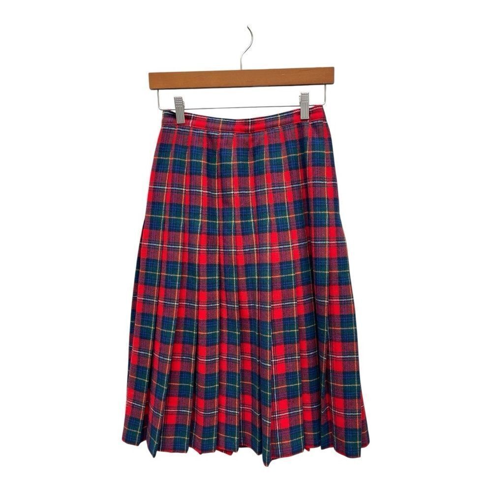 Vintage Pendleton Wool Plaid Skirt Size 10 Petite Red Tartan Pleated USA Holiday